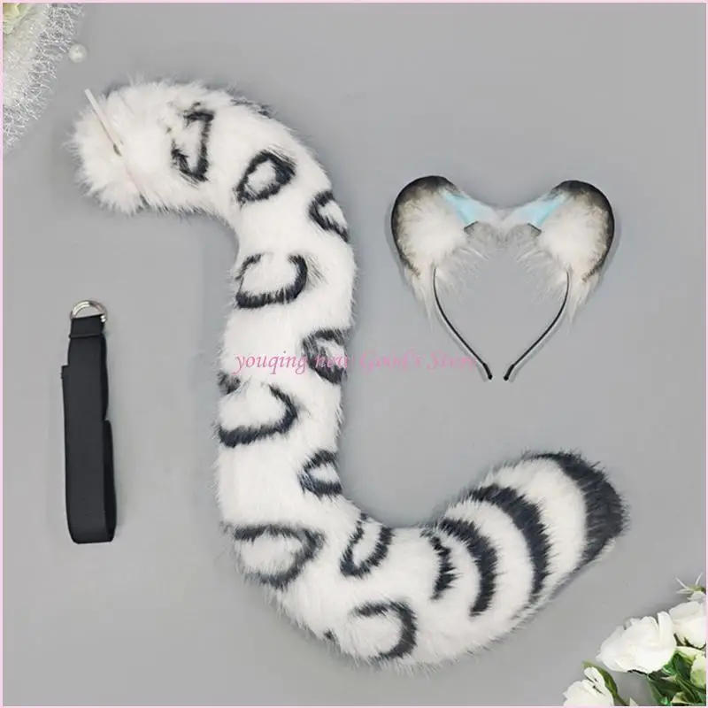 

57QA Animal Leopard Costume Set,Leopard Ears and Tail Set Animal Fancy Dress for Birthday Party Halloween Cosplay Props