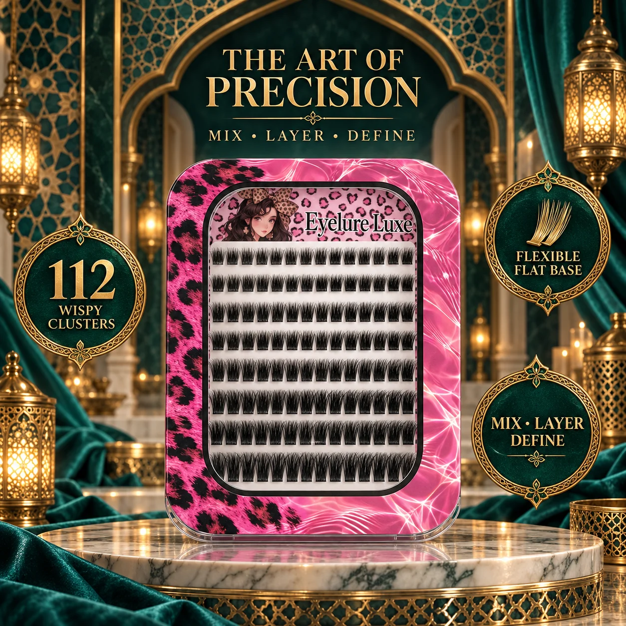 Eyelure Luxe Eyelure Luxe 112 Individual Cluster False Eyelashes, Messy-Looking Lashes with a Chaotic Vibe, Soft Gradient Fiber Lashes, Trendy Pink Leopard Print Transparent Flip-Top Storage Box Appearance - Multi-Length Mixed Pack for Free DIY Combination, Feel as Light as Feathers on the Upper Eyelid, Suitable for Daily Charm and Special Occasions