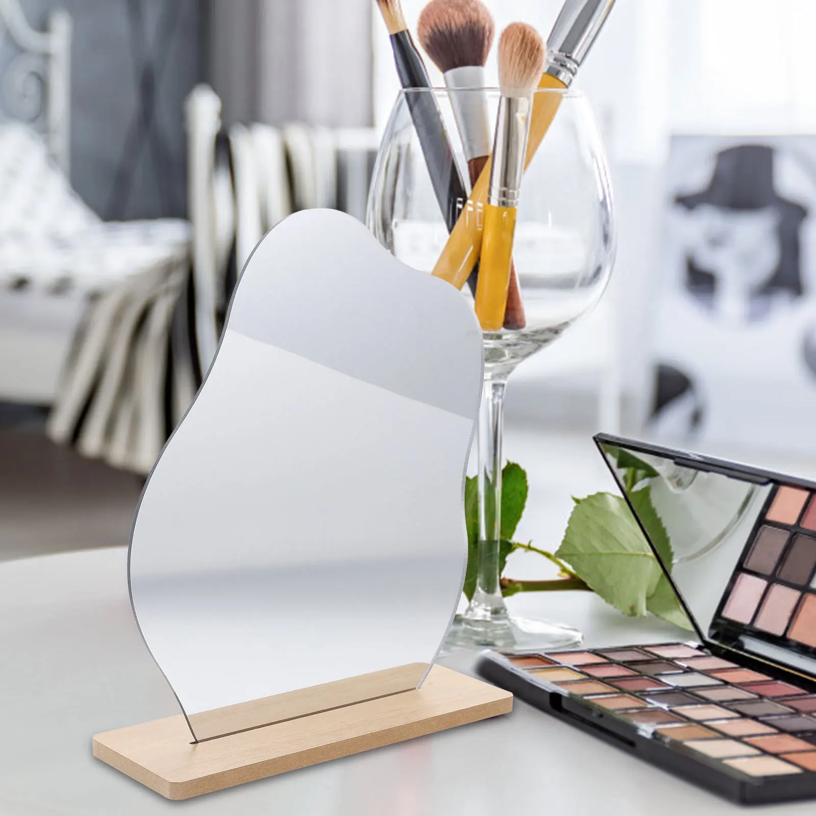 1 conjunto de espelho de maquiagem de mesa estética forma irregular suporte de madeira alta definição portátil vaidade quarto sala estar