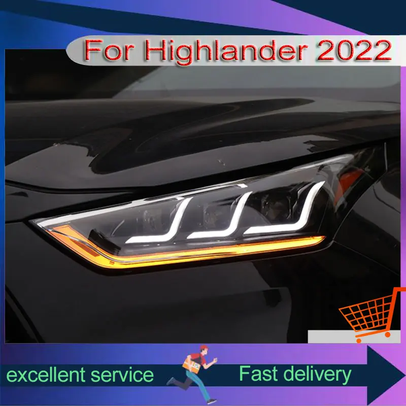 Car For Toyota 2022-2023 Highlander Front Lamp Upgrade DRL Headlight Full LED Dynamic Turn Signal Projector Lens AutoAccessories