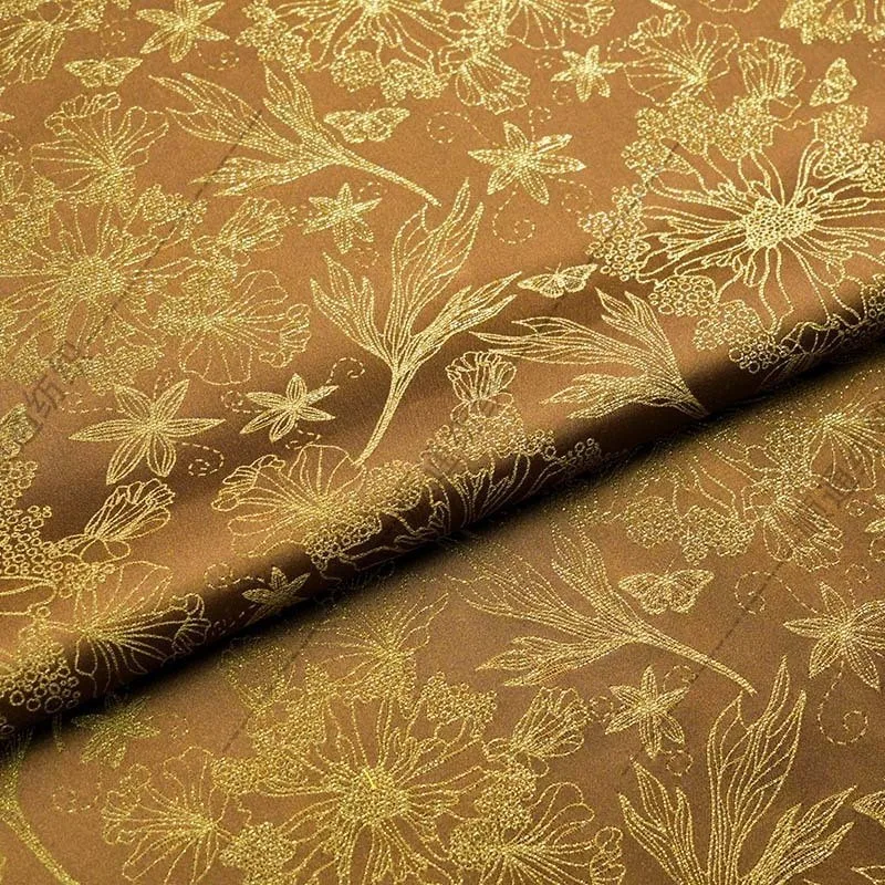 Jacquard silk gold thread Chinese-style vest woven fabric new Hanfu