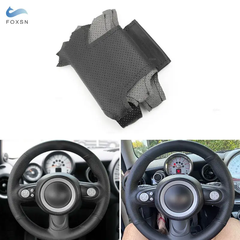 

For Mini R56 R57 Hatchback Clubman Coupe Roadster 3-Spoke Hand-stitched Car Steering Wheel Cover Leather Inner Accessories Black