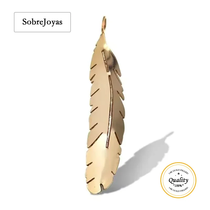 

14K Gold Filled Feather Charm 25x4.5mm for DIY Handmade Bracelet Necklace Jewelry Findings Charm