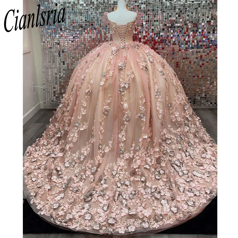 Gaun Quinceanera gaun applique 3D gaun pesta bunga buatan tangan Sweetheart Vestidos De 15 aunya