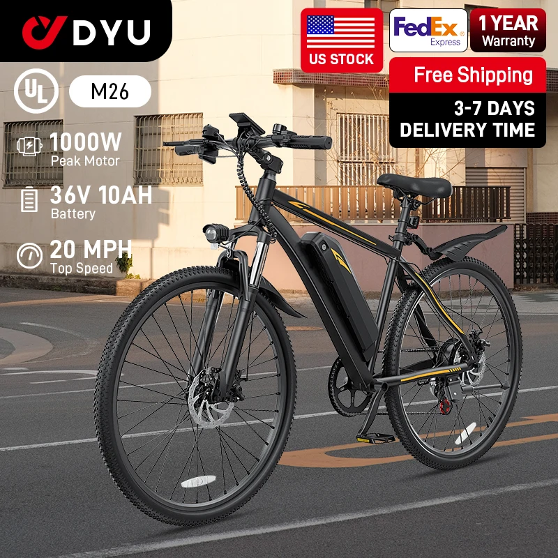 【1 an de garantie】DYU M26 vélo électrique 1000W moteur de pointe 36V 10AH batterie amovible vélo électrique 26 pouces ville e-bike UL2849