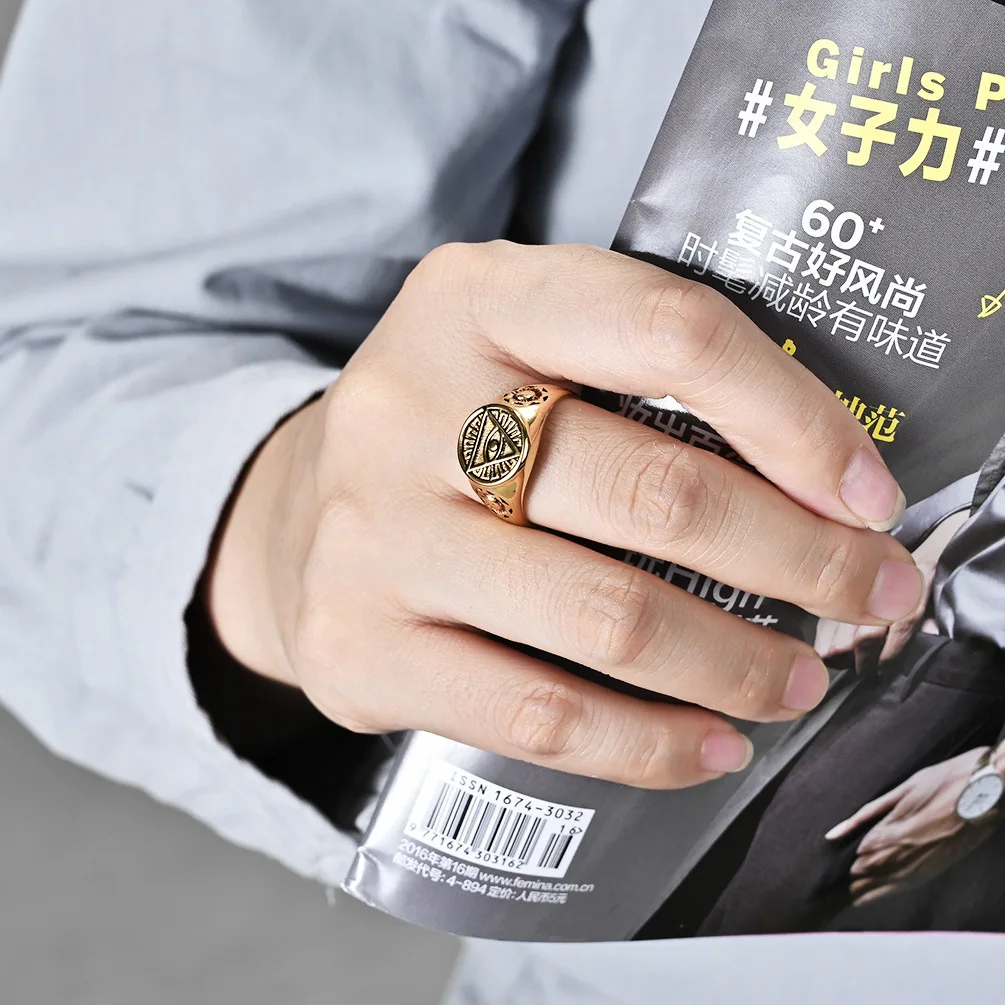 Gothic Punk Eye of Horus Ring Vintage Men's Stainless Steel Ring Hiphop Motorcycle Rock Biker Jewelry