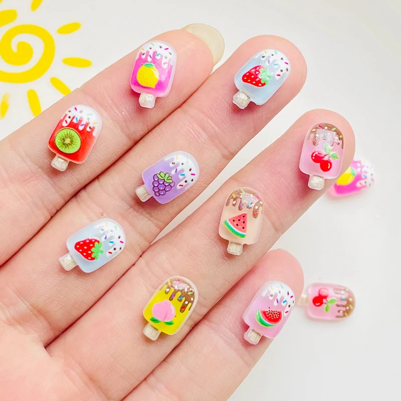 50 Pcs New Cute Mini Kawaii Cartoon Fruit Watermelon Popsicle Series Resin Diy Fashion Jewellery Hairpin Decorate Accessories