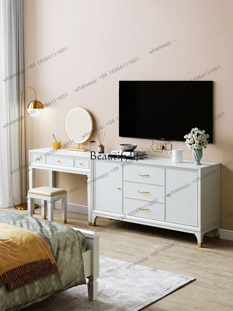 Customization American solid wood TV cabinet small apartment storage locker integrated modern and simple