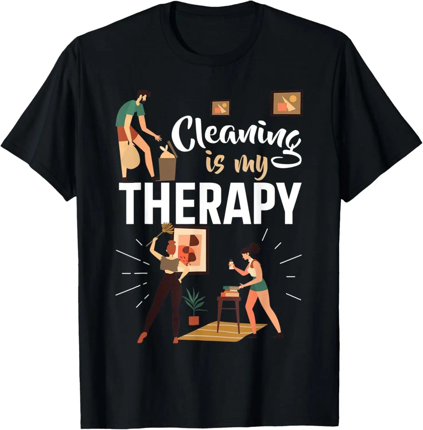 

Cleaning Is Therapy Funny Housekeeping Housekeeper Graphic T-Shirt,100% cotton