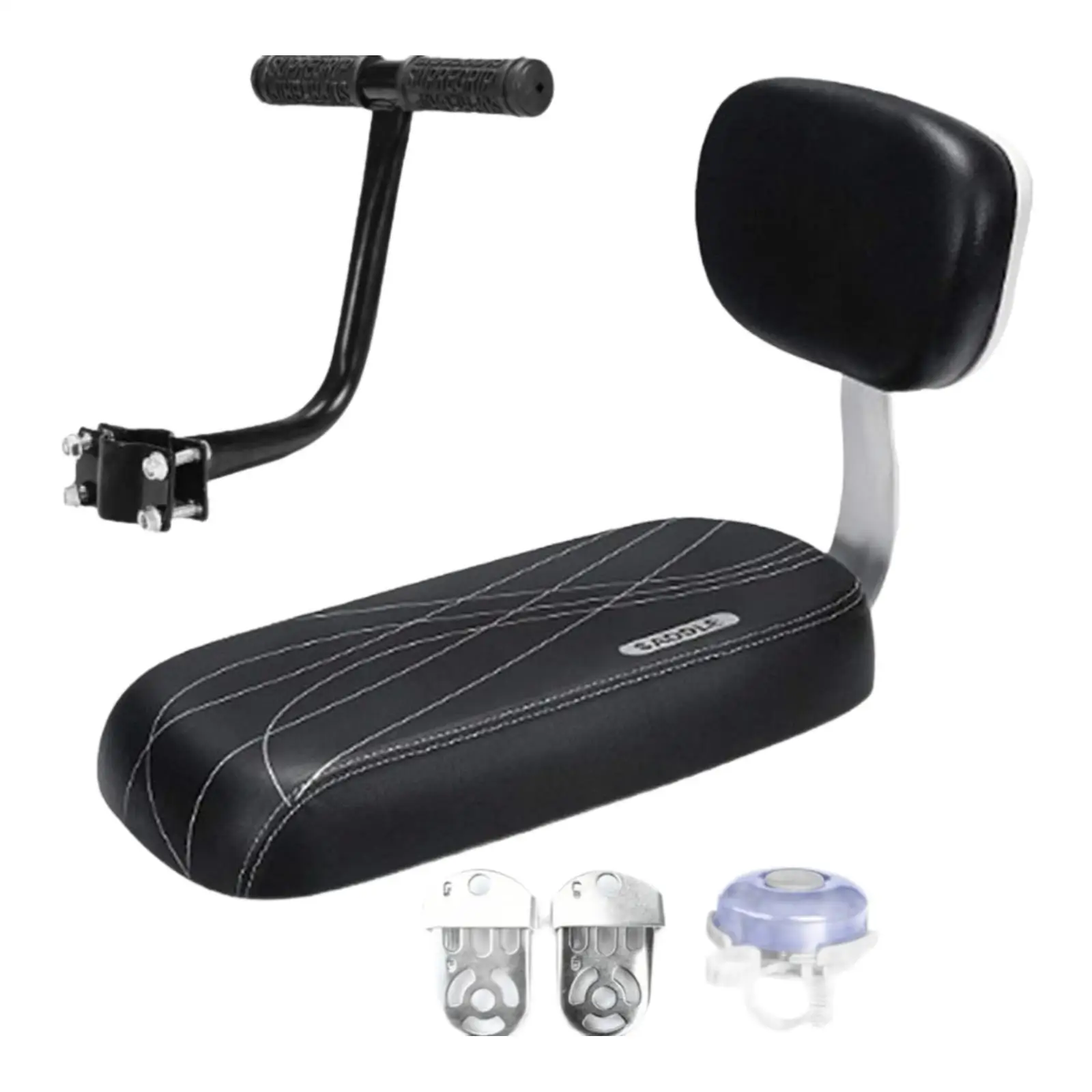 Bike Rear Back Seat Cushion with Armrest Foot Pedals with Bell Children Seat