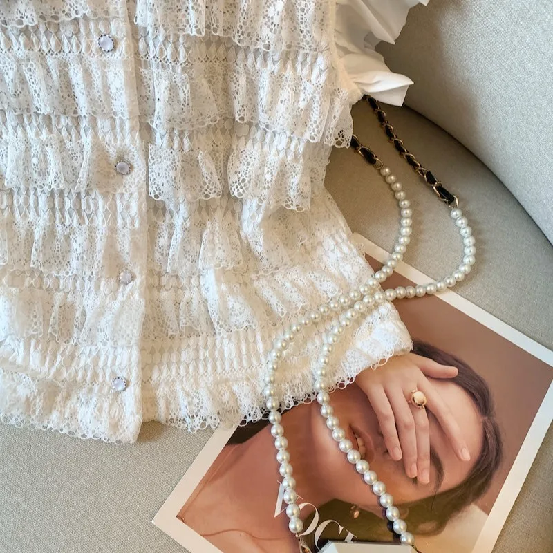 أنيقة الحلو الدانتيل المرقعة القوس قميص المرأة اليابان الكورية نمط Blusas Mujer الصيف موضة المرأة البلوزات قميص فام