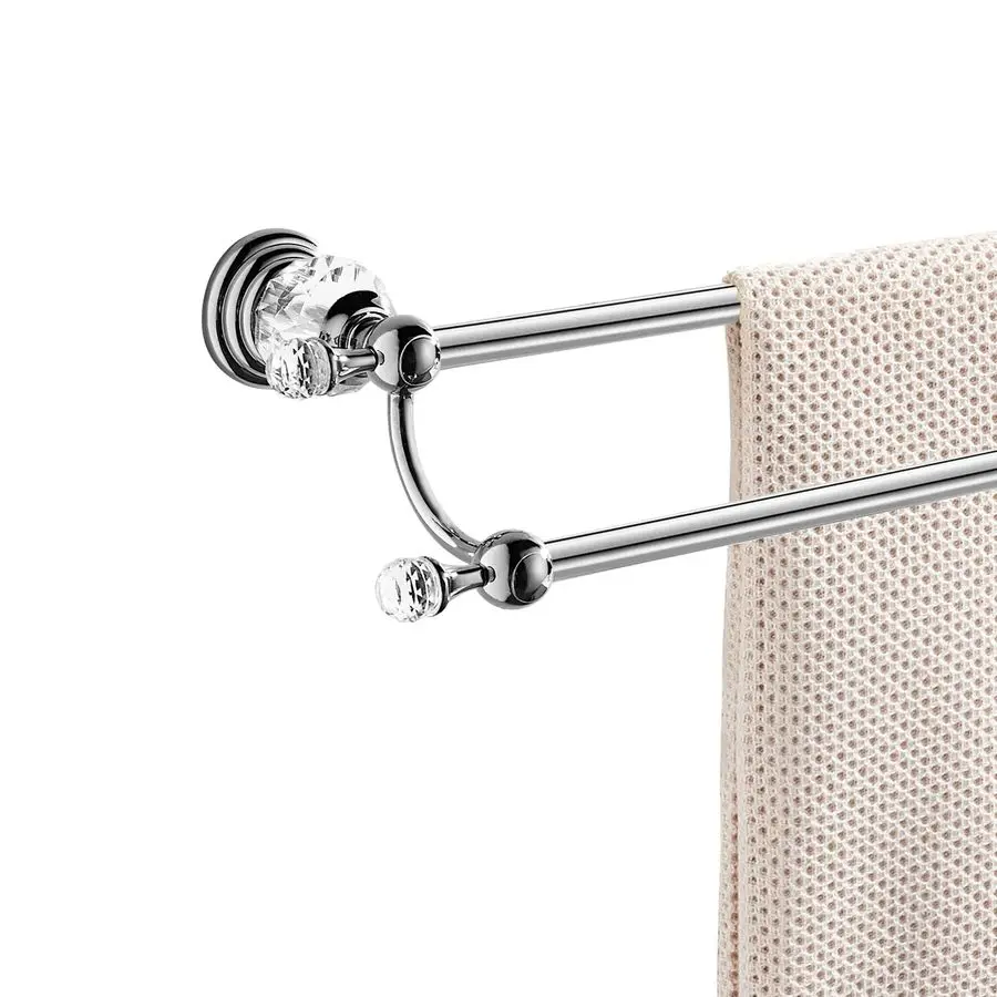 

Chrome Towel Bar, Adjustable Double Towel Holder, Silver Crystal Bathroom Towel Racks Wall Mounted