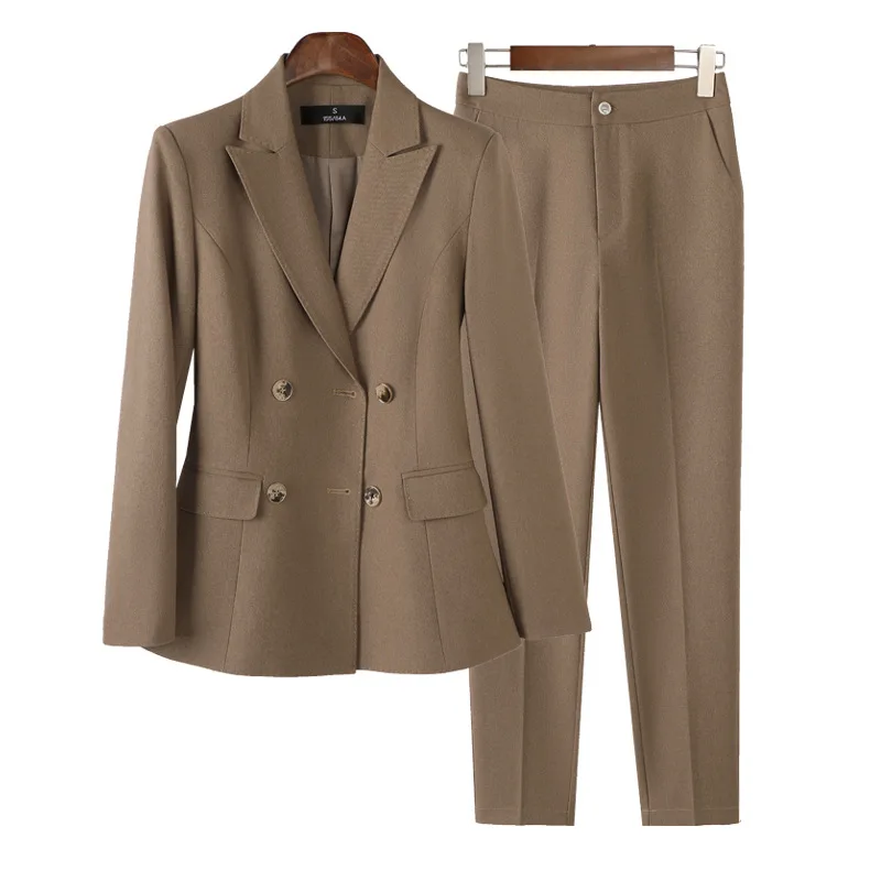 أزياء السيدات بدل رجالي رسمي المرأة مكتب الأعمال ملابس العمل السترة وبنطلون أخضر أسود كاكي 2 قطعة مجموعة بدلة الإناث