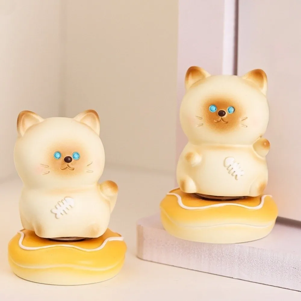 Creative 360° Rotatable Siamese Cat Statue Multicolor Lucky Kitty Rotating Figurine Resin Exquisite Table Ornament Home Decor