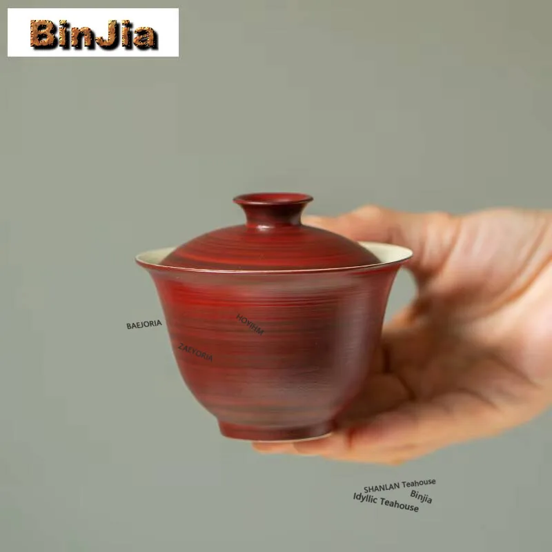 Wabi Sabi Wind Hawthorn Red Powder Yin Gaiwan Luxury Tea Tureen Tea Bowl With Lid Kit Tea Brewing Cover Bowl Drinkware Craft