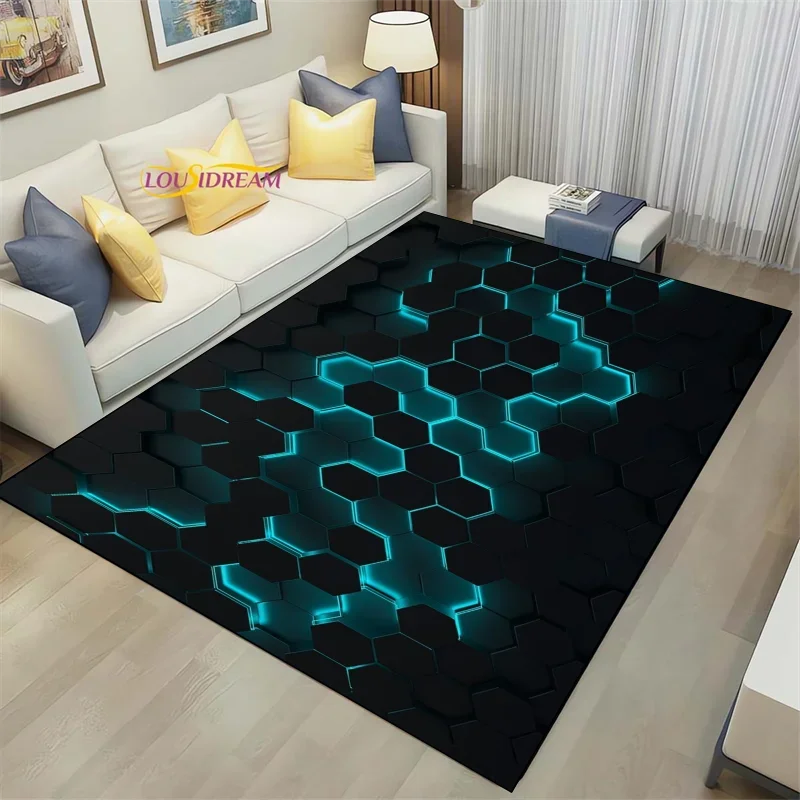 3D Geometric Carpet Neon Lights Rugs Hexagons Carpets for Home Play Gaming Room Decor Livingroom Bedroom Teens E-Sport Rug Mat