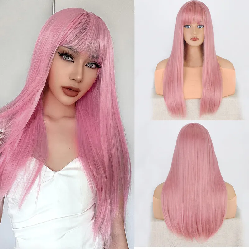 Women Wig Long Brown Straight Wig Ladies Party Hair Full Wig+Wig Cap