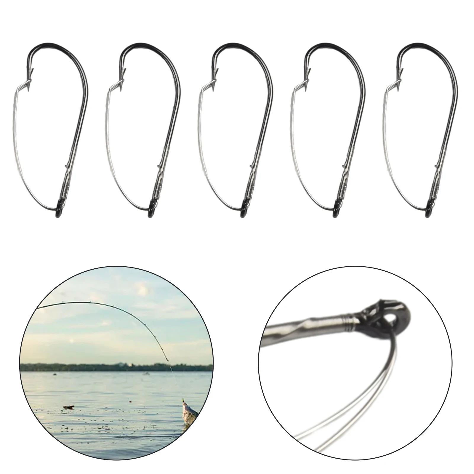 10pcs Weedless Barbed Fishing Hooks High Carbon Steel Tooth Protection Single Worm Hook Fishing Lure Bait Holder Parts