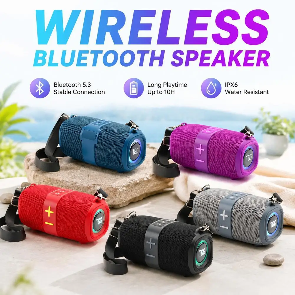 Outdoor Portable Wireless Bluetooth Speaker  Bass Support TF Card FM Radio Aux Input With LED Light Loud Speaker