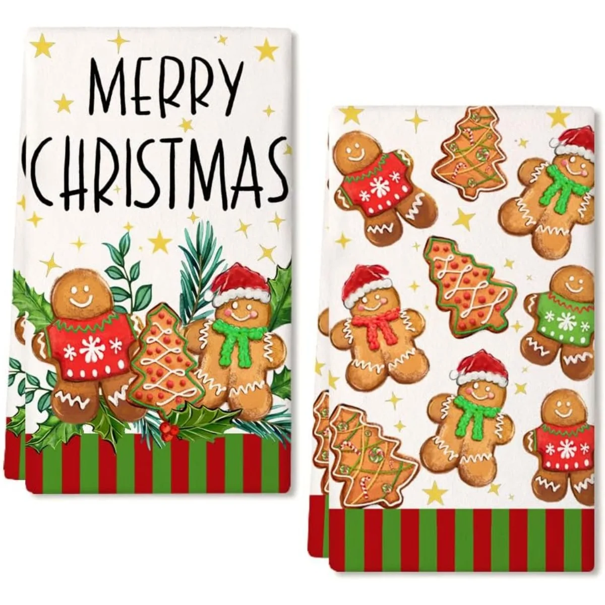 Christmas Cartoon Gingerbread Kitchen Dish Tea Towels Cleaning Supplies Quick Drying Bar Hand Dishcloths Christmas Decorations