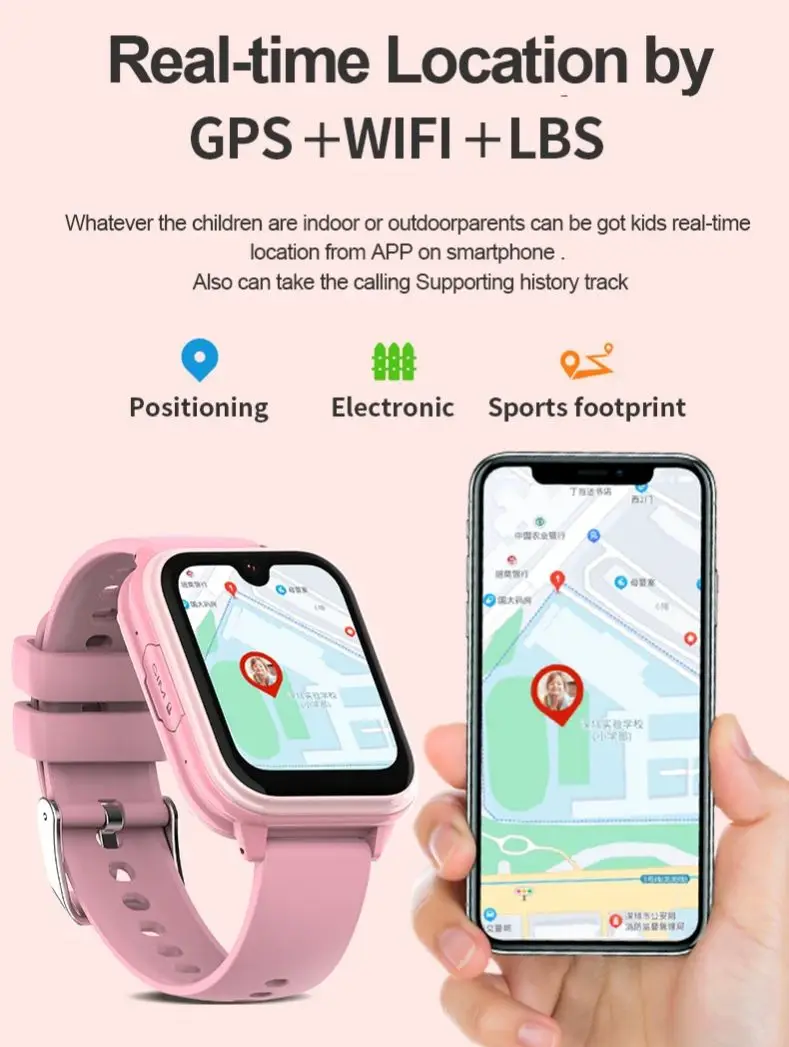 ساعة ذكية Getfitsoo 4G للأطفال GPS WIFI Location Tracker مكالمة فيديو SOS مراقبة معدل ضربات القلب واتساب ساعة هاتف للأطفال