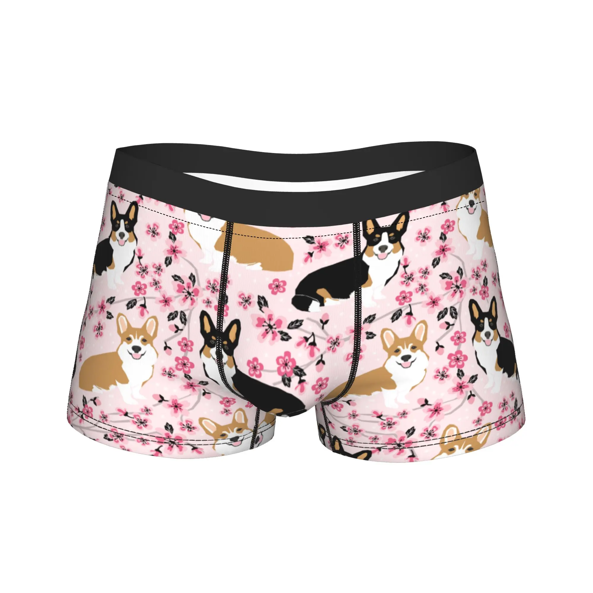 

Man Corgi Dogs Pink Cherry Blossom Floral Long Underwear Animal Humor Boxer Briefs Shorts Panties Male Soft Underpants Plus Size
