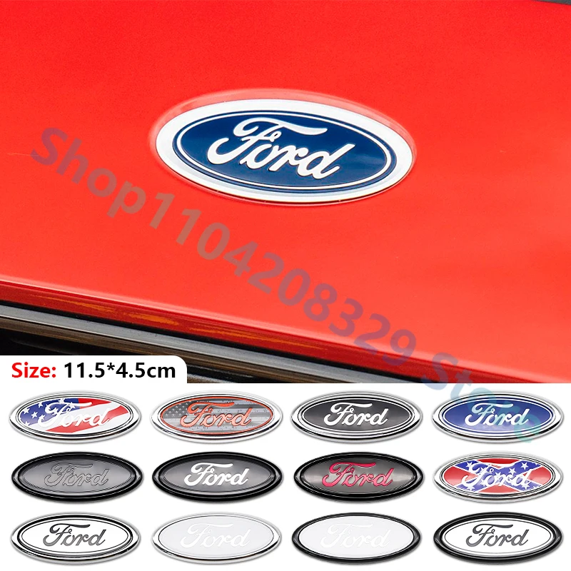 11.5×4.5cm Car Front and Rear Trunk Logo Cover Sticker for Ford Focus Mondeo Edge Ecosport Ranger Fiesta Fusion Kuga Accessories