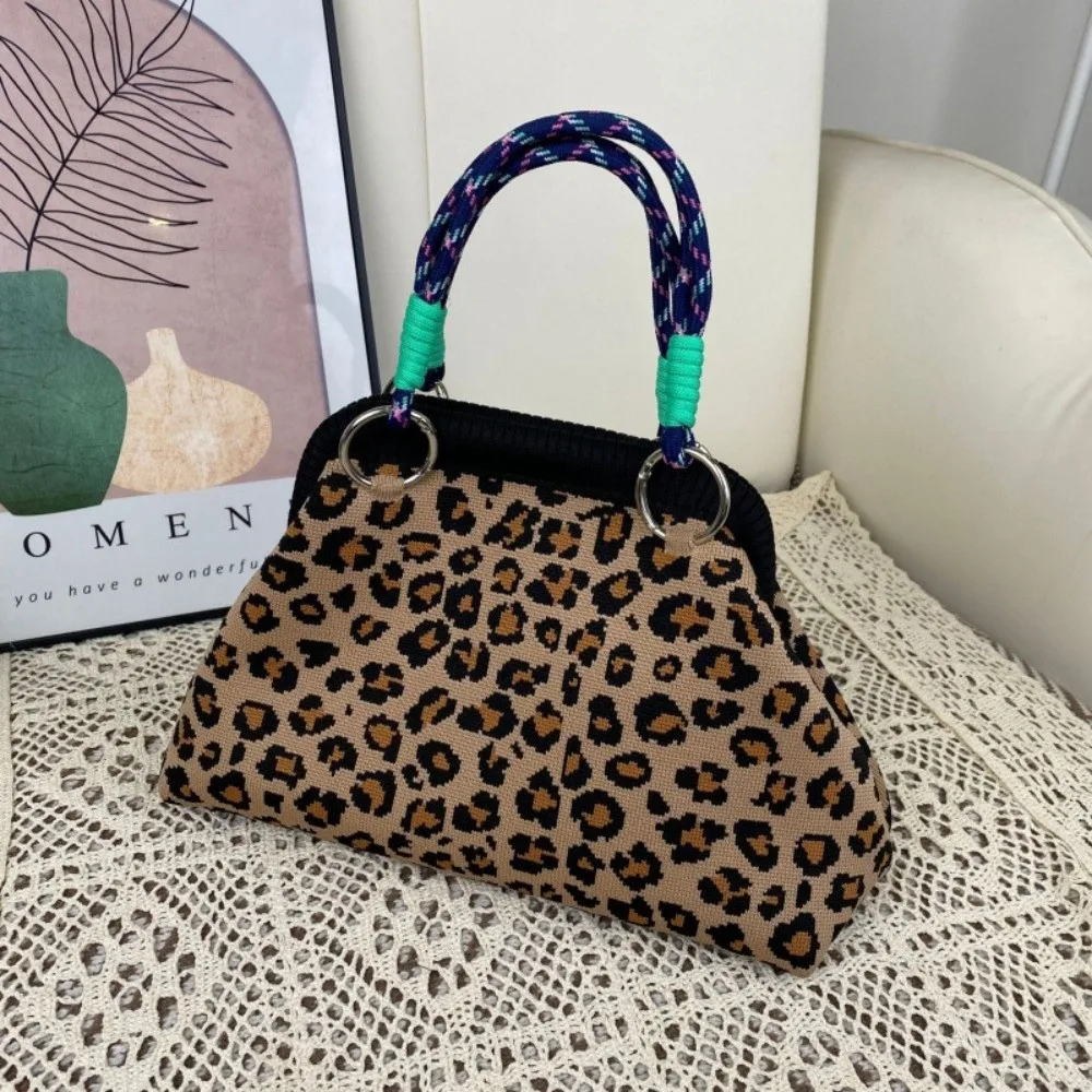Colorful Print Woven Handle Handbag Large Capacity Versatile Design Top Handle Purse Knit Fabric Stylish Dumpling Shoulder Bag