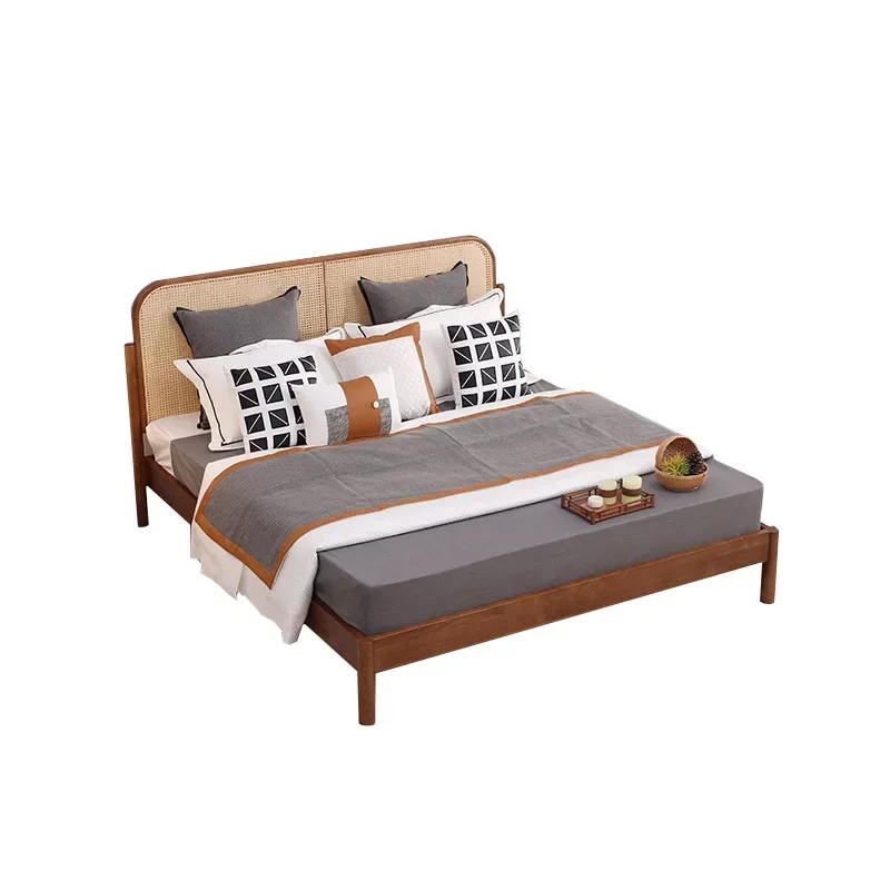 Japanese-style solid wood rattan braided bed, rattan braided master bedroom 1.5 meters 1.8 meters, double