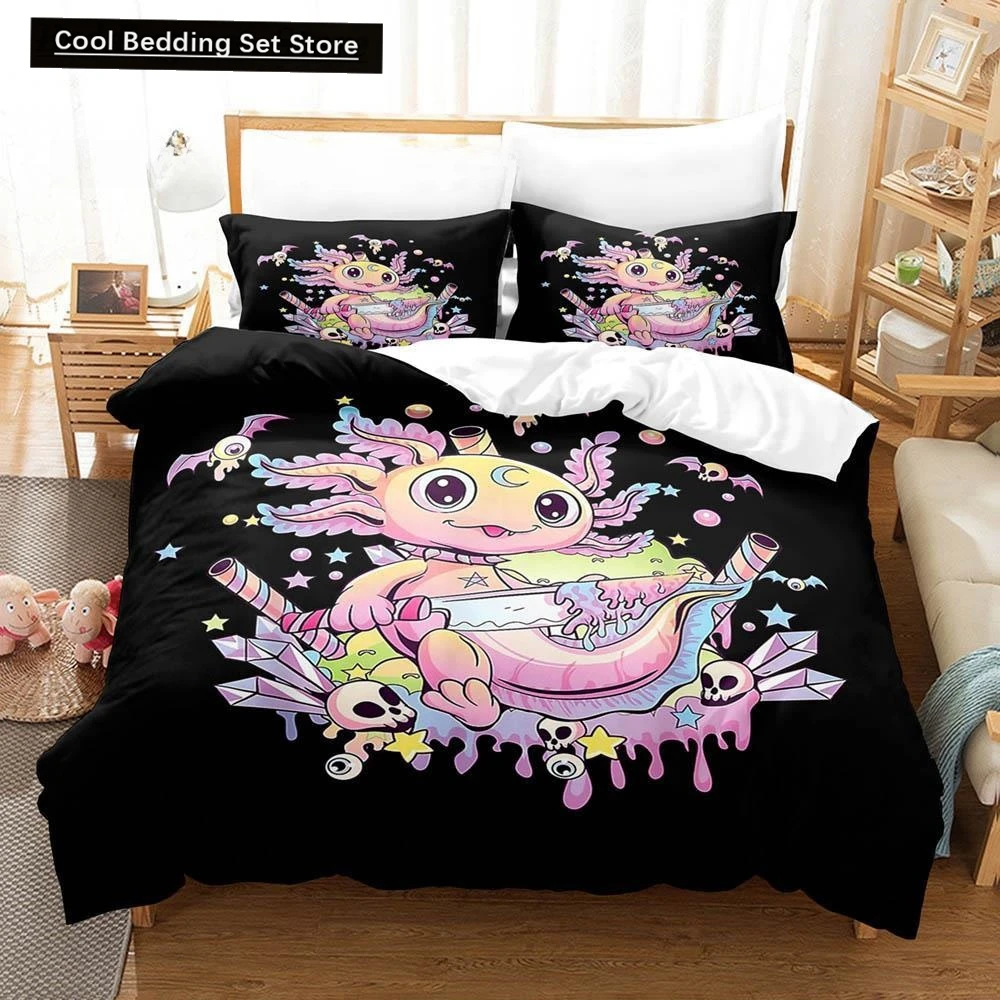 

Fashion Cartoons Game Gamesolotl Axolochi Bedding Set Single Twin Full Queen King Size Bed Set Adult Kid Bedroom Home Textiles