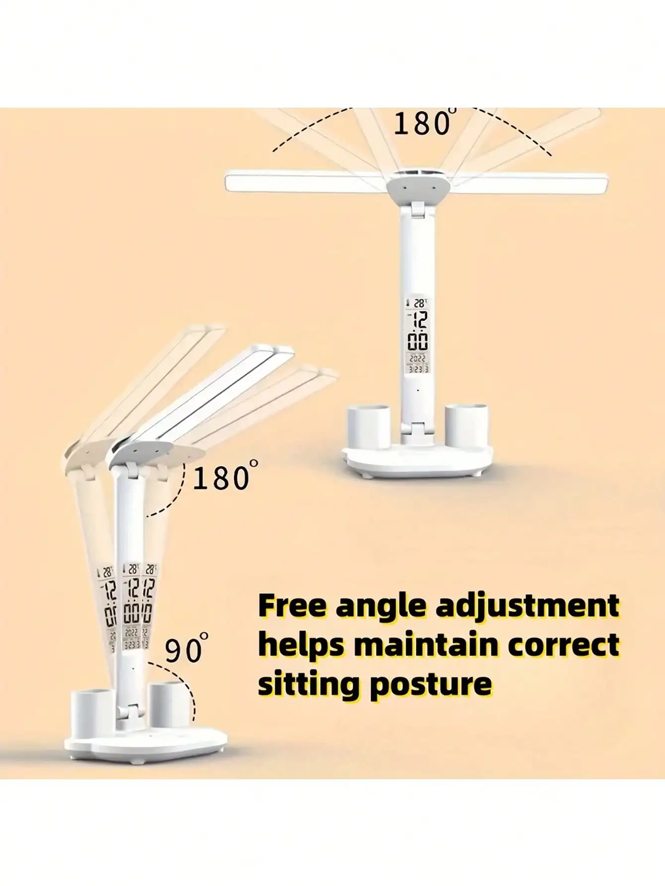 1 Double-Head Pen Holder Desk Lamp, White Light With Three Levels Of Brightness Adjustment, Time Display, USB Plug, Suitable For Bedroom, Study, Office, Gift Giving And Other Scenes