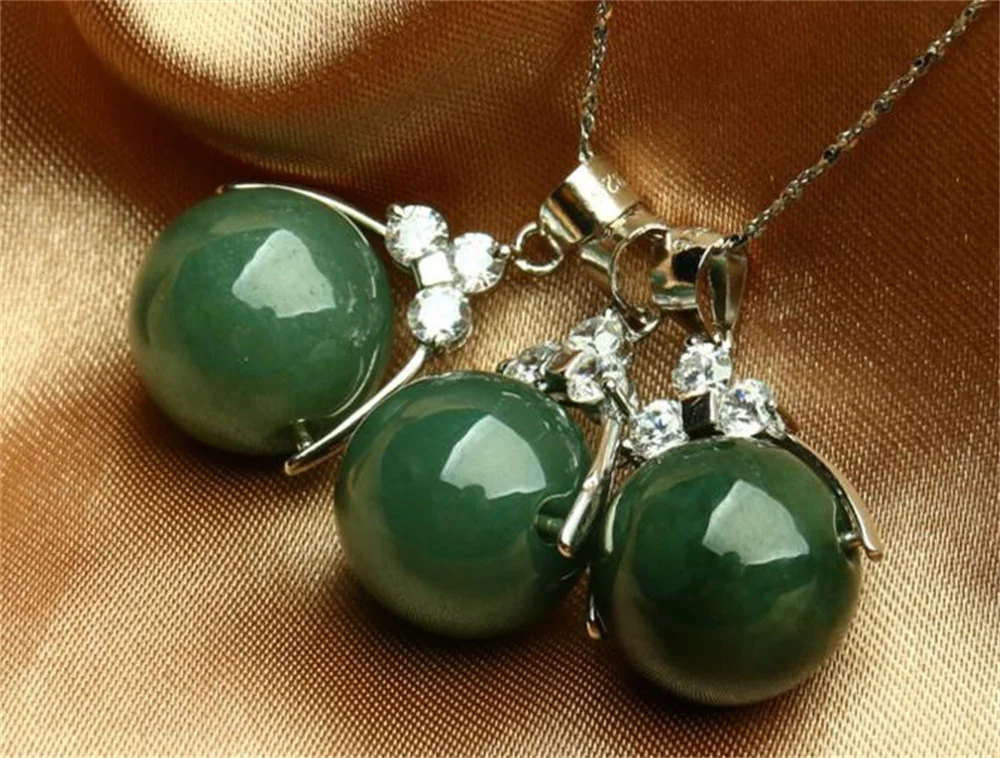 Charm 12-13mm Natural Grade A Dark Green Jadeite Beads Blessing Lucky Pendant Chain Necklace Certificate Trendy Gift Jewelry