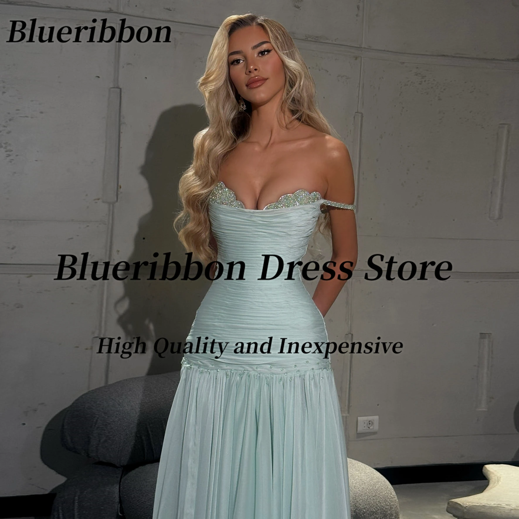 Blueribbon vestidos de baile sob medida frisado espaguete querida vestido de noite longo ruched festa de casamento vestidos de noiva personalizados