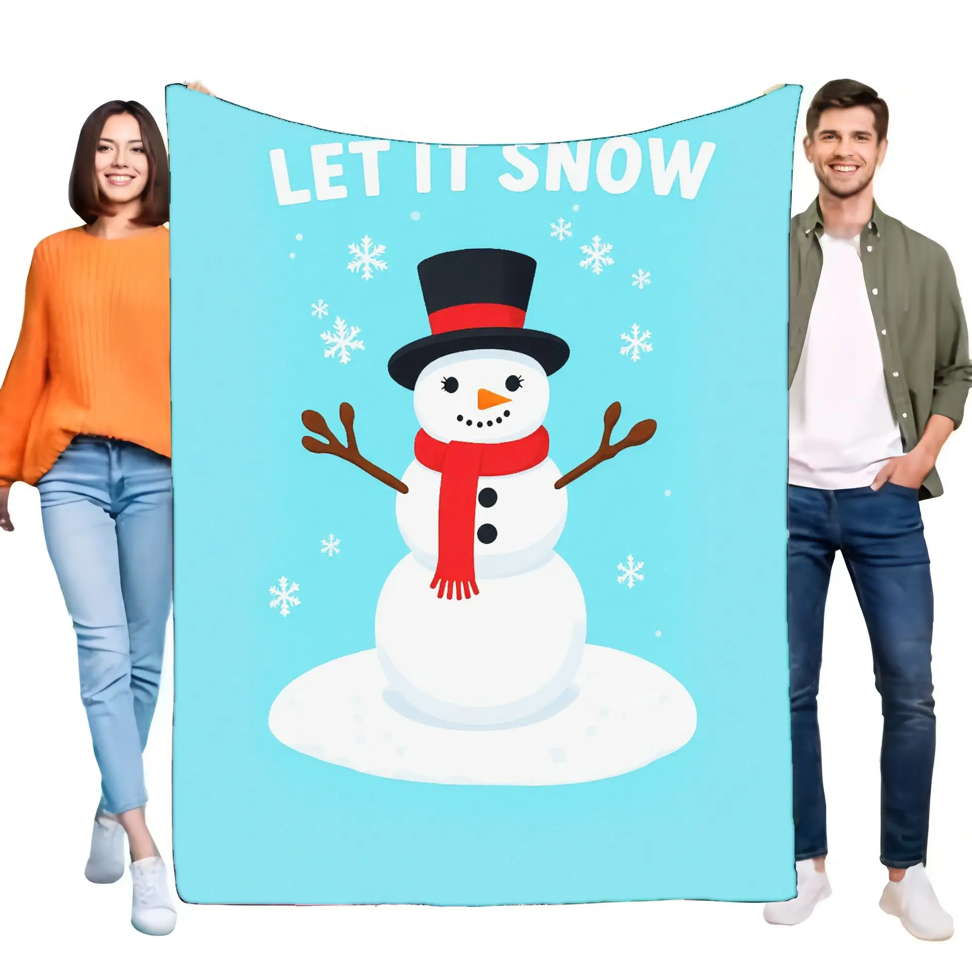 Let It Snow Snowman Blanket Plush Soft Fleece Throw Cozy Winter Holiday Decoration Ideal for Sofa Bed and Gift for Family and Fr