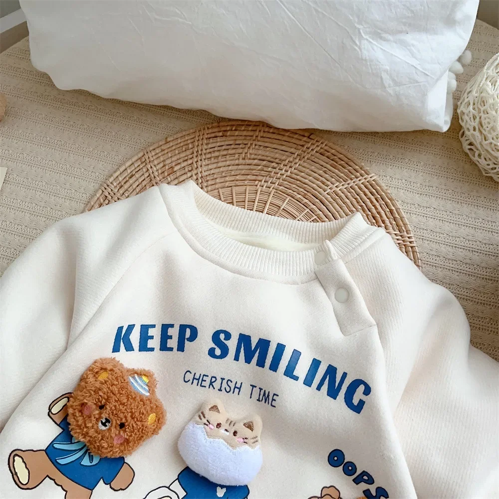 Baby Clothes Cartoon Bear Plus Velvet To Keep Warm Jumpsuit O-Neck Bodysuit & One-piece 5-day Shipping Baby Clothes