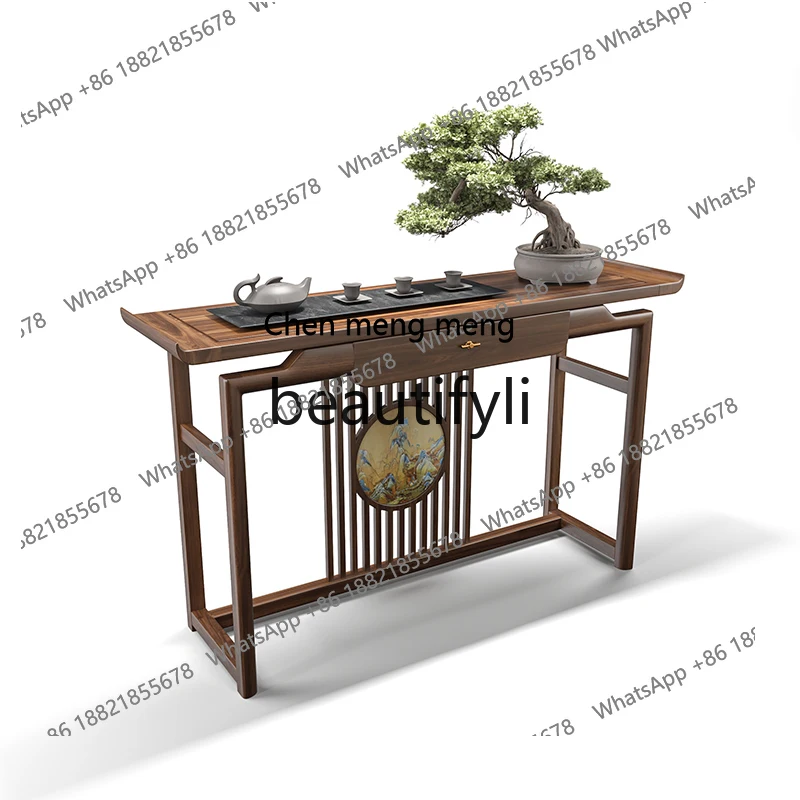 New Chinese-style entrance table All solid wood entrance cabinet Entry against the wall End view table Simple Zen tableH