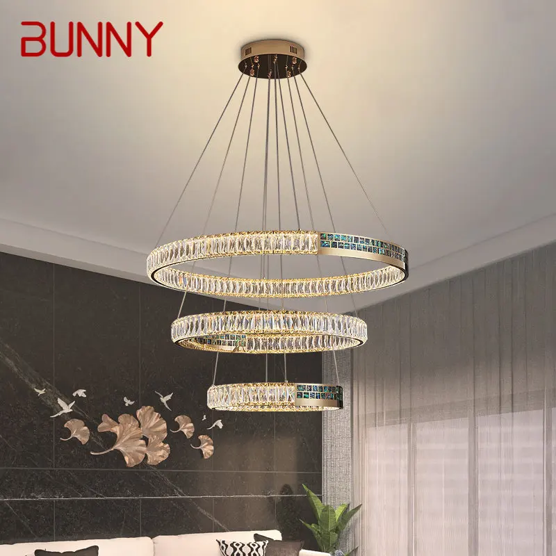 

BUNNY Contemporary Crystal Hanging Pendant LED Lights Luxury Round Rings Chandelier Lamp Home For Living Dining Room