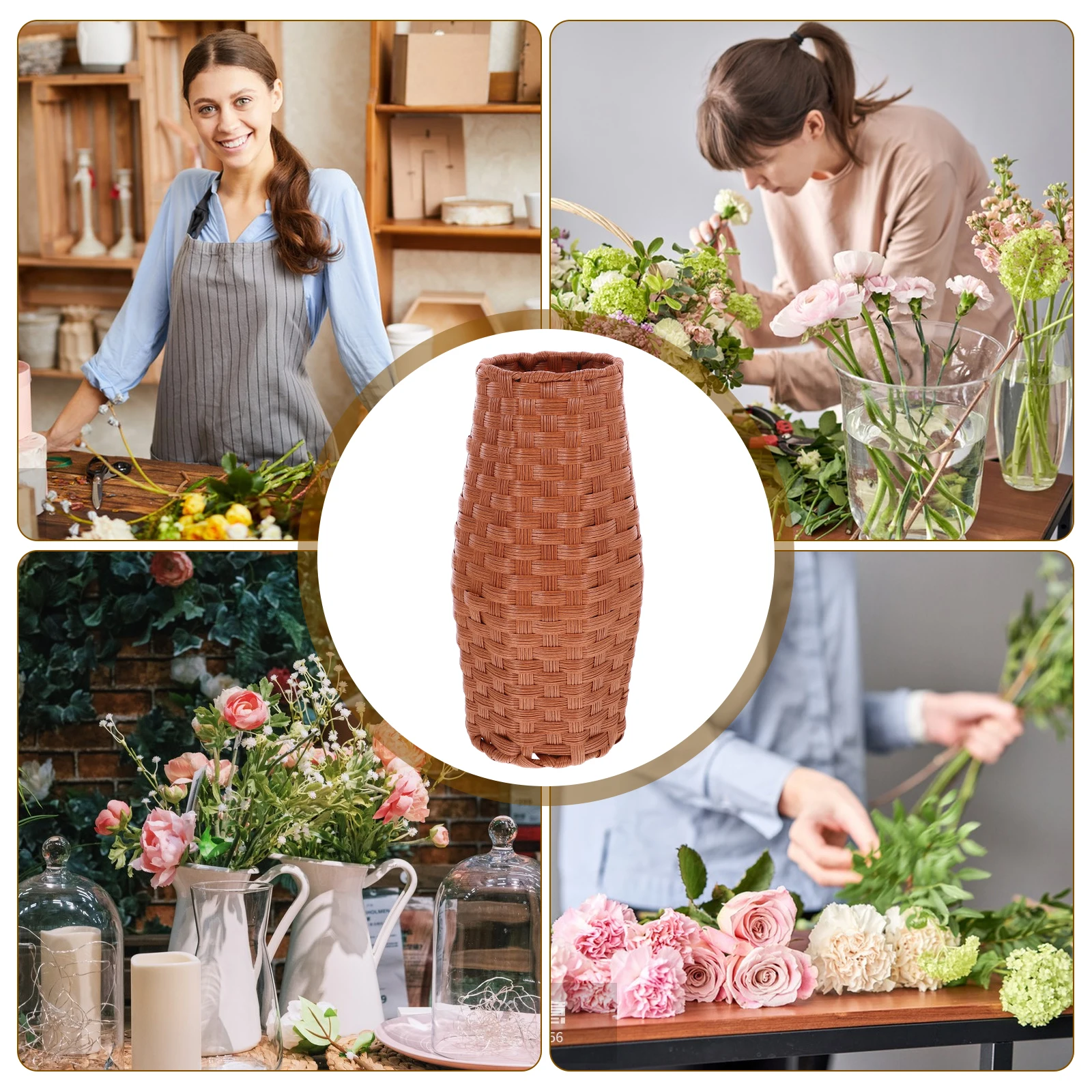 

Simulation Rattan Woven Flower Vase For Home Decor Office Table Decoration Dried Flower Holder Plastic Vase