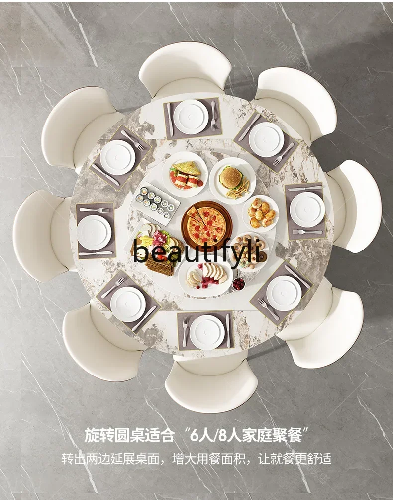 

S1S Slate dining table Italian light luxury household rotating retractable multi-functional folding variable round table