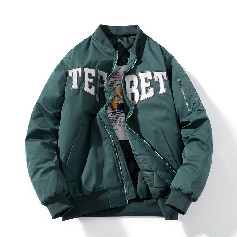 

Thiened American Sle Baseball Cotton Jaet for Men And Women Couple Letter Embroidery Loose Pilot Jaet Cotton Coat