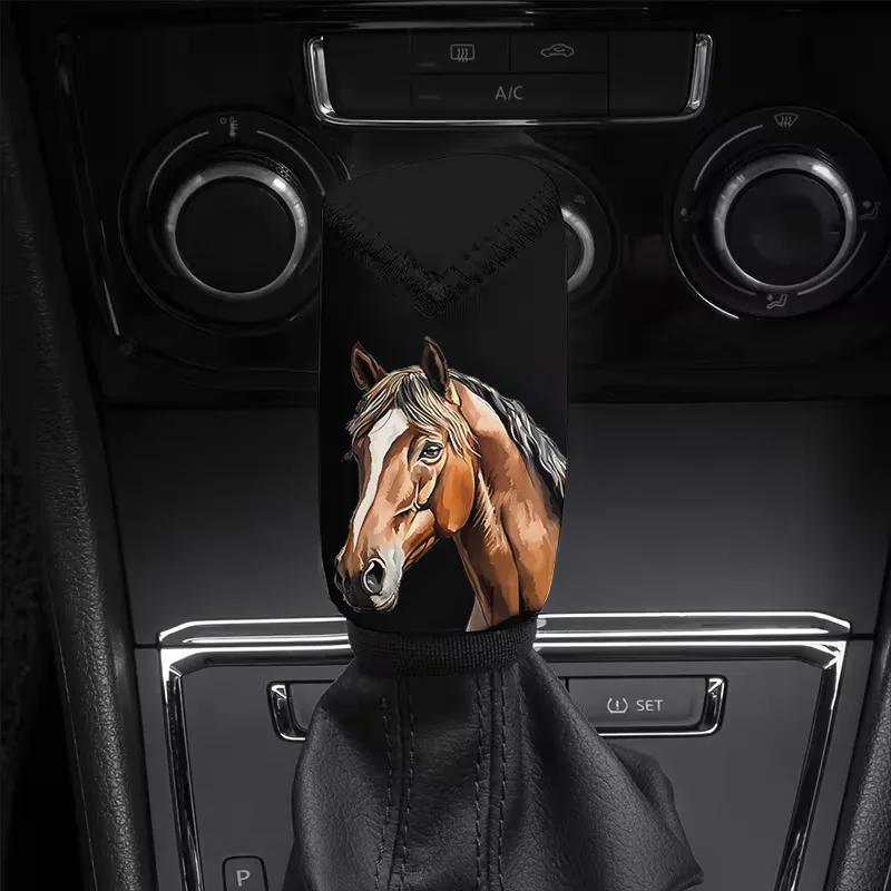 1pc Galloping Horse Art Print Car Gear Shift Dust Cover, Fits Multiple Car Models, Car Gear Shift Knob Cover, Printed Design, E