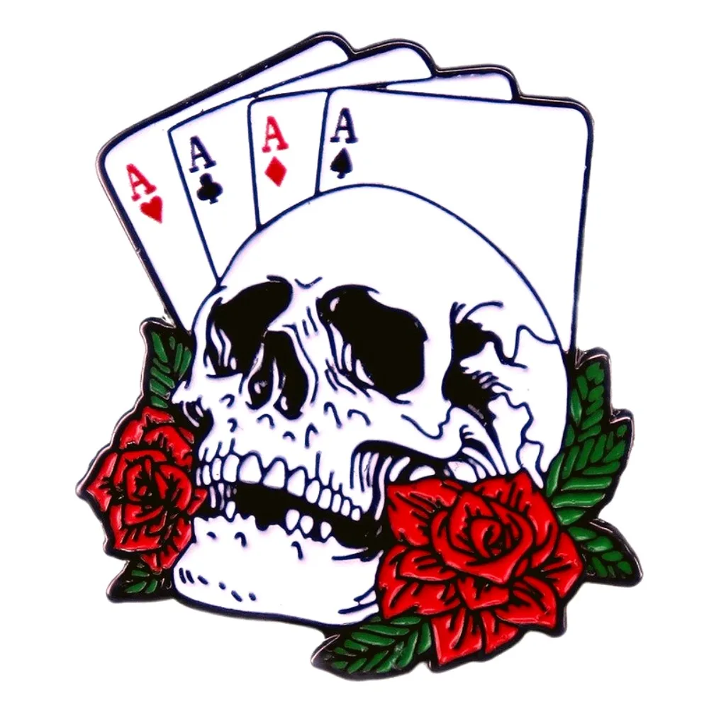 

1pc Punk Style Skeleton Rose Poker Brooch Badge Accessories