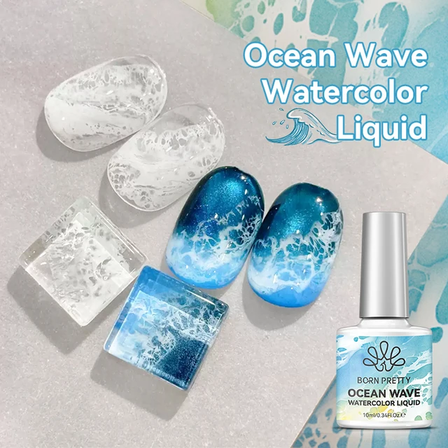 BORN PRETTY 10ml Esmalte em Gel Líquido Efeito Ondas do Oceano, Tinta Branca para Desenho, 3 Segundos para Aplicação, Arte de Unhas com Gradiente Vazado em Renda
