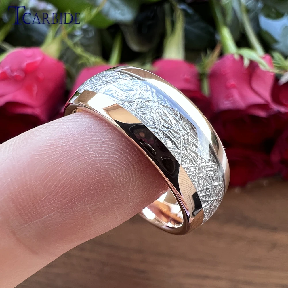 4MM 6MM 8MM Men Women Tungsten Engagement Wedding Band Bright Meteorite Inlay Valentine\'s Day Gift Jewelry Comfort Fit