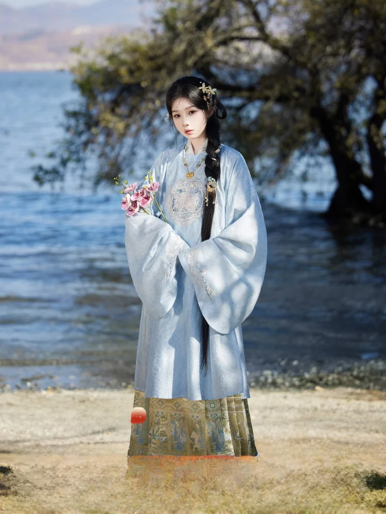 

July Evening Original Hanfu Liu on Return round Ne Censation irt Collar Sve Inner Match Tail Skirt Set Women ...