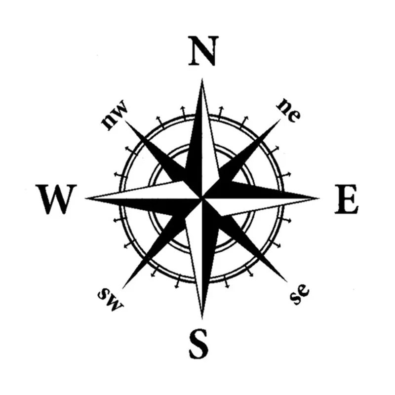 Universal Navigation Compass Car Stickers Vinyl Decal Motorcycle Decoration Auto Exterior Accessories Black/White/Laser 15X15cm