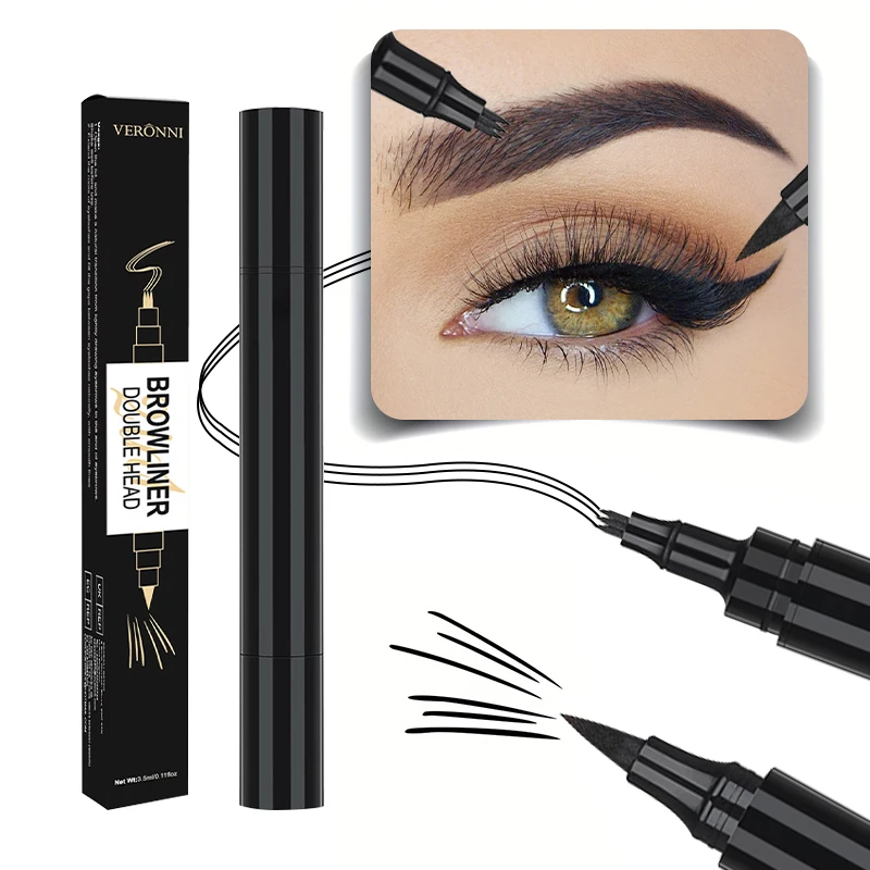 Dwustronny ołówek do brwi i eyelinera 2 w 1, wodoodporny, potrójna końcówka widełkowa do naturalnych brwi, długotrwałe narzędzie do makijażu