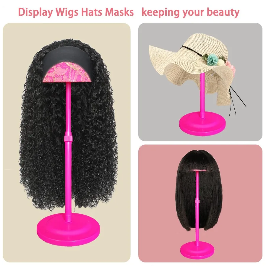 Support de perruque rose 1 pièce, hauteur réglable, support de perruque Portable, supports de tête de perruque antidérapants, support de tête de perruque en plastique robuste pour Mult
