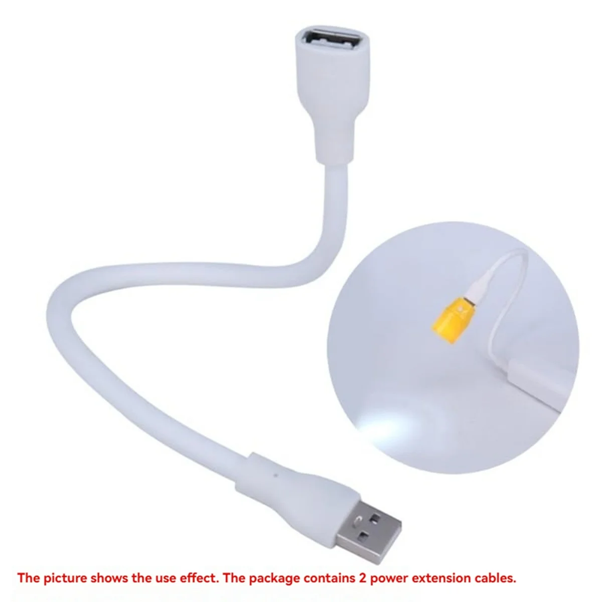 AT42 2 قطعة كابلات تمديد USB مرنة ذكر إلى أنثى مع مصدر طاقة 2 النوى مثالي لقراءة الكمبيوتر المحمول بإضاءة USB