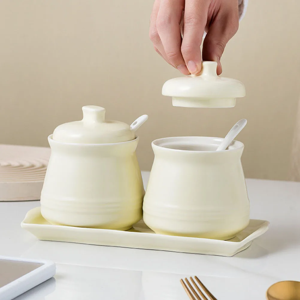 

1Set Ceramic Salt Jar Spice Holder Coffee Candy Canister Kitchen Sauce Jar Household Seasoning Storage